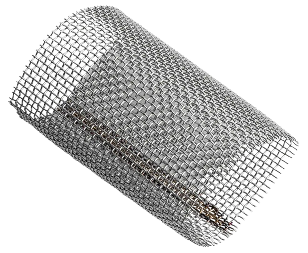 Metallgitter in zylindrischer Form, verwendet als Schmutzfänger. Sieht wie eine Wolfram-Gitterstruktur aus, produziert von der Marke Wolf.
